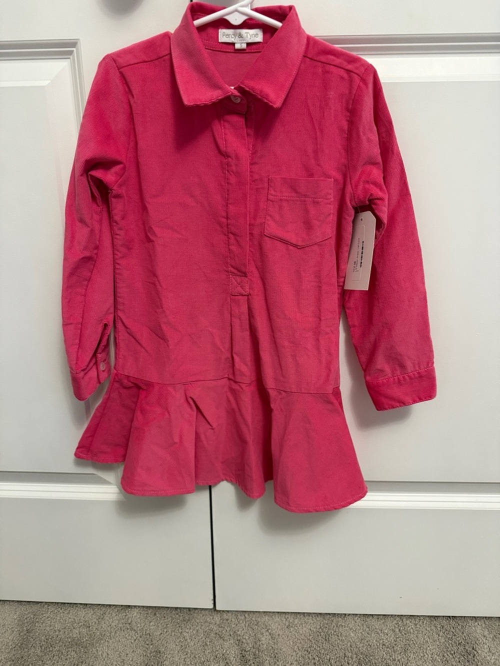 Girls' Bright Pink Long-Sleeve Peplum Shirt
